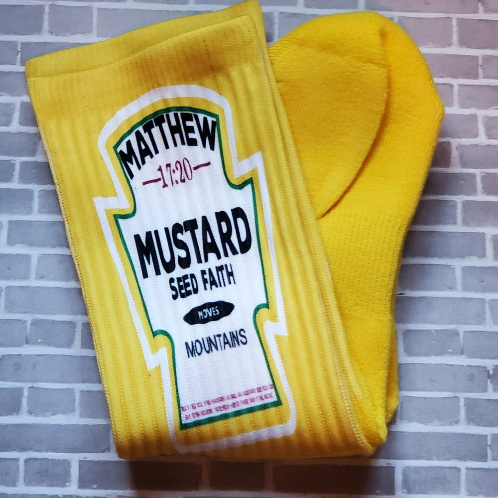 Unisex Mustard Seed of Faith Christian Design Yellow Cotton Athletic Socks